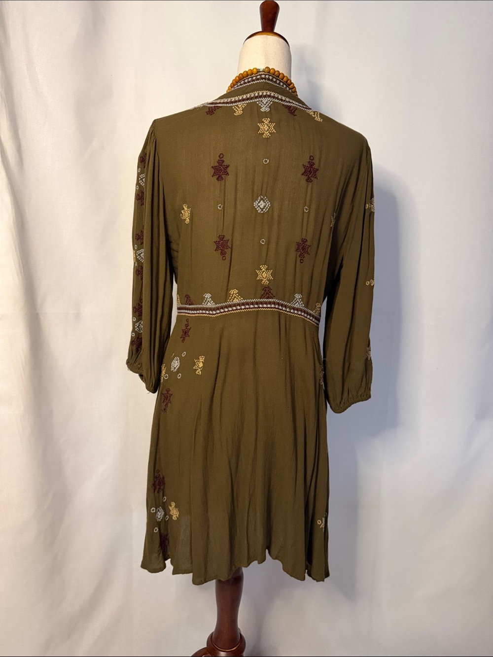 Free People Olive Green Embroidered Boho Mini Dress - Picture 3 of 9